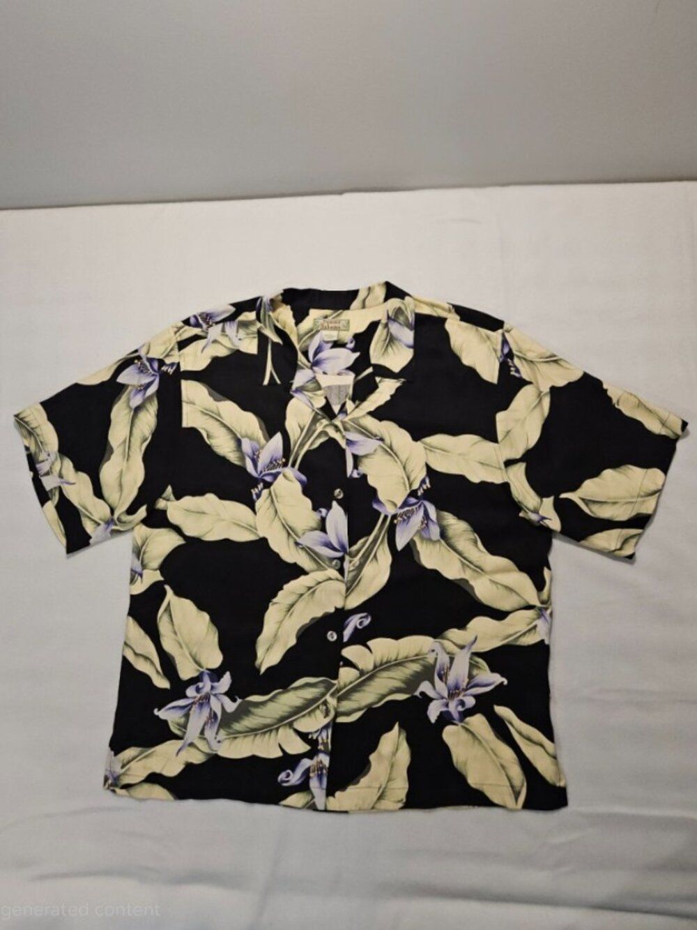 Tommy Bahama Black Silk Herringbone Banana Leaf Purple Floral Camp Shirt L